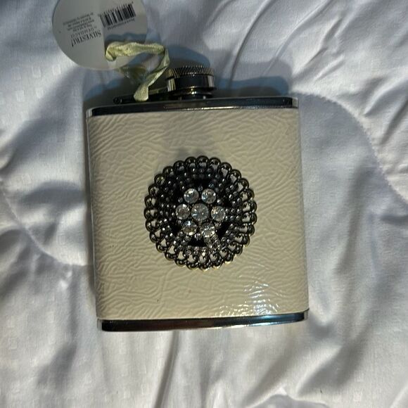Demdaco Embellished Flask, Cream Color - Picture 1 of 2